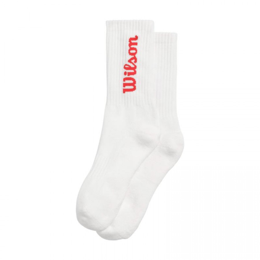 Calcetines Wilson Crew Logo Blanco Rojo 1 Par