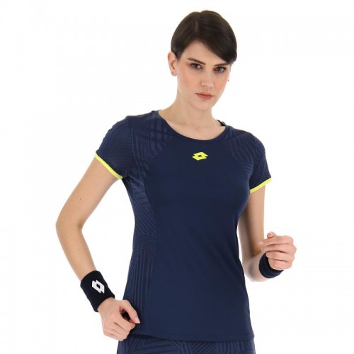 Camiseta Lotto Superrapida V Denim Oscuro Amarillo Acido Mujer